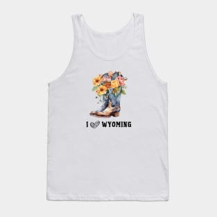 I Love Wyoming Boho Cowboy boots with Flowers Tank Top